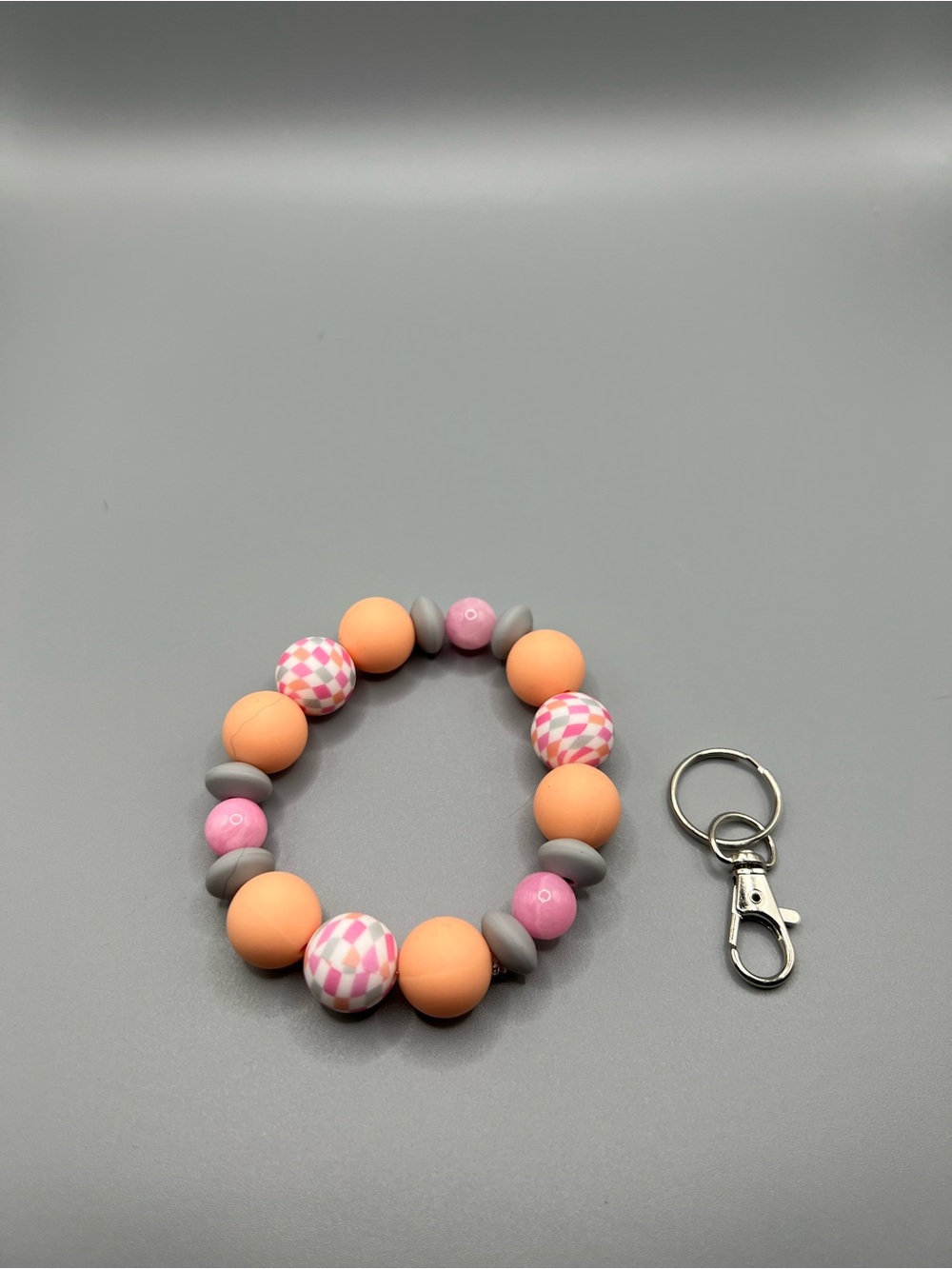 Silicone Bead Keyring Bracelet - Pink & Peach - Handmade - K0012C